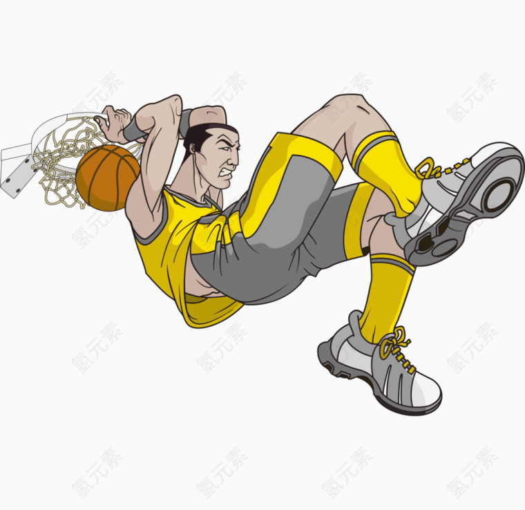 矢量卡通手绘灌篮打篮球运动员