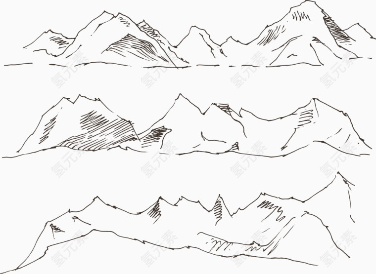 矢量手绘线条山