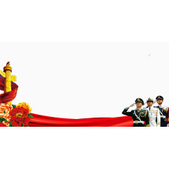 军人敬礼和花朵装饰