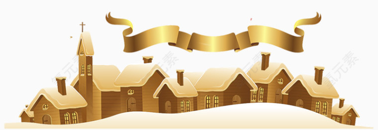 卡通手绘金色小房子建筑