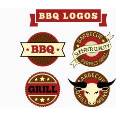 矢量手绘红色BBQ烤肉标签