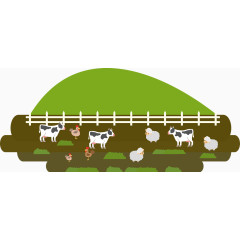 绵羊奶牛小鸡家畜卡通矢量图