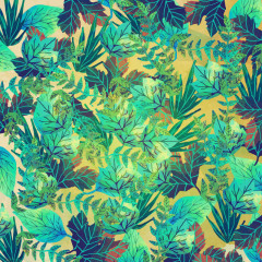 热带植物叶子无缝背景