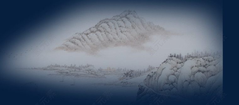 唯美精美手绘山峰云朵风景装饰