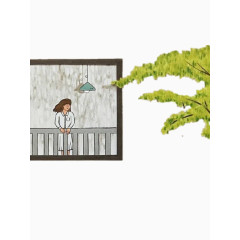 站在阳台上看着窗外的女孩