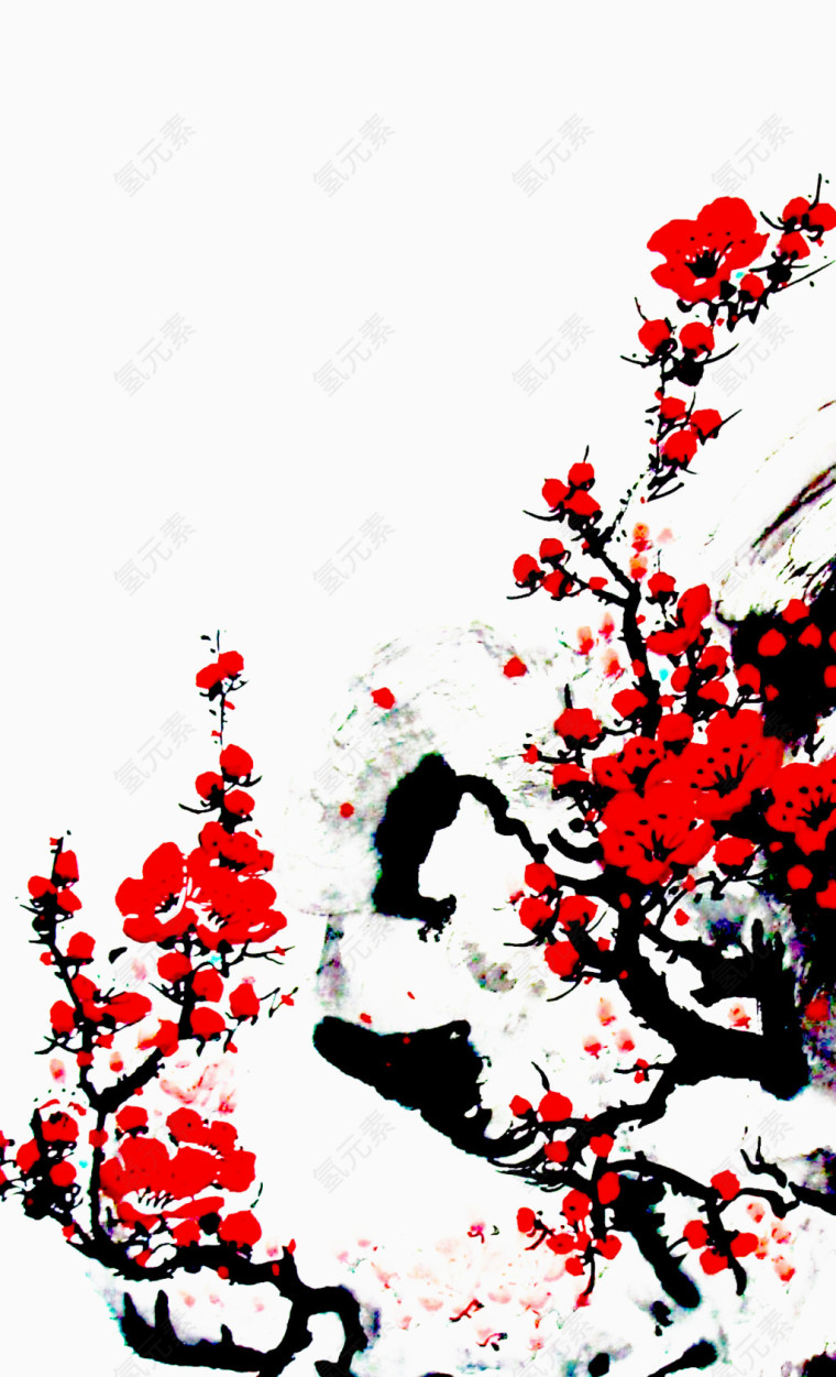 中国水墨风绘画梅花图片