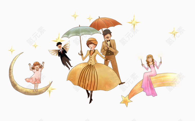 梦幻星空卡通插画