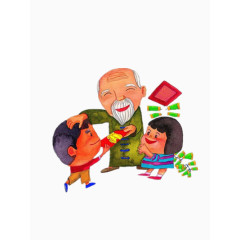 小孩拜年爷爷摸头