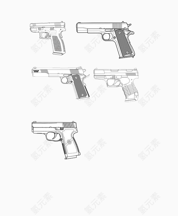 素描军事手枪