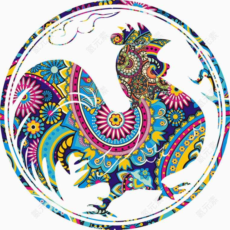 圆章彩鸡图