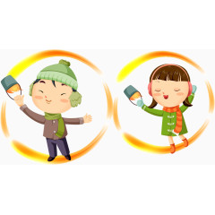 雪地里的卡通儿童