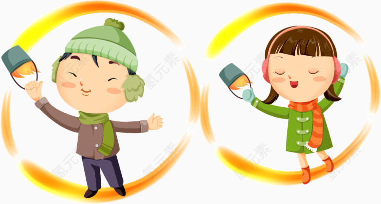 雪地里的卡通儿童