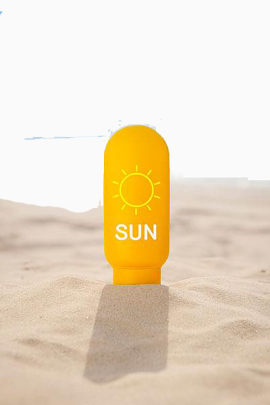 防晒霜困住沙子背景海滩