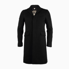 男士黑色长款羊毛大衣外套