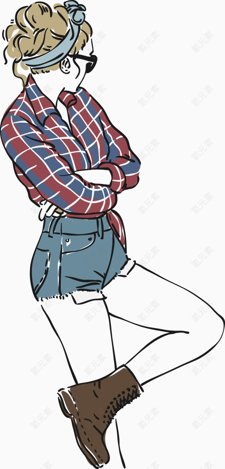 格子上衣个性美女