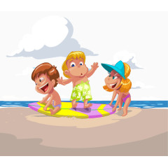 沙滩玩耍的卡通儿童