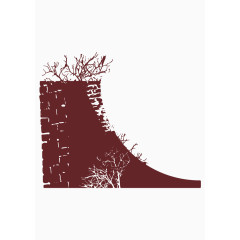 矢量红色古城墙丝网版画