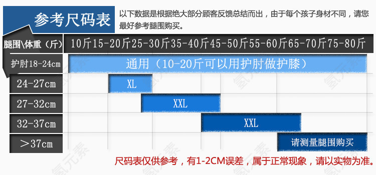 儿童护膝尺码表