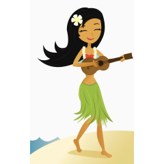 夏威夷少女插画