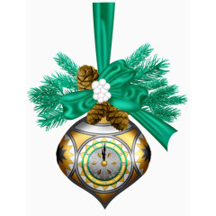 绿色丝带蝴蝶结时钟吊饰