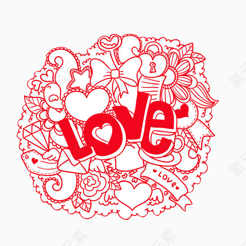 爱心主题手绘画装饰素材