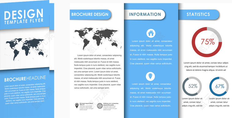 矢量蓝色三折页
