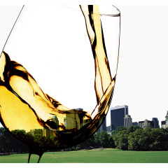 创意白葡萄酒杯后面的房子