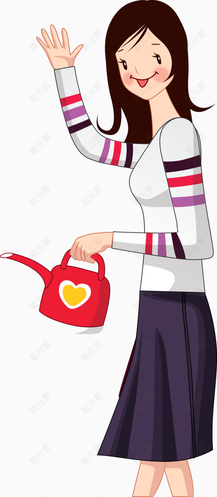 美女提着茶壶卡通矢量