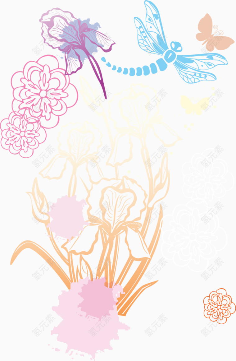 蜻蜓花卉装饰图案