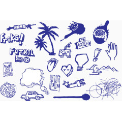 矢量蓝色手绘涂鸦图标合集