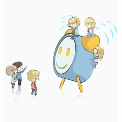 卡通小孩与闹钟
