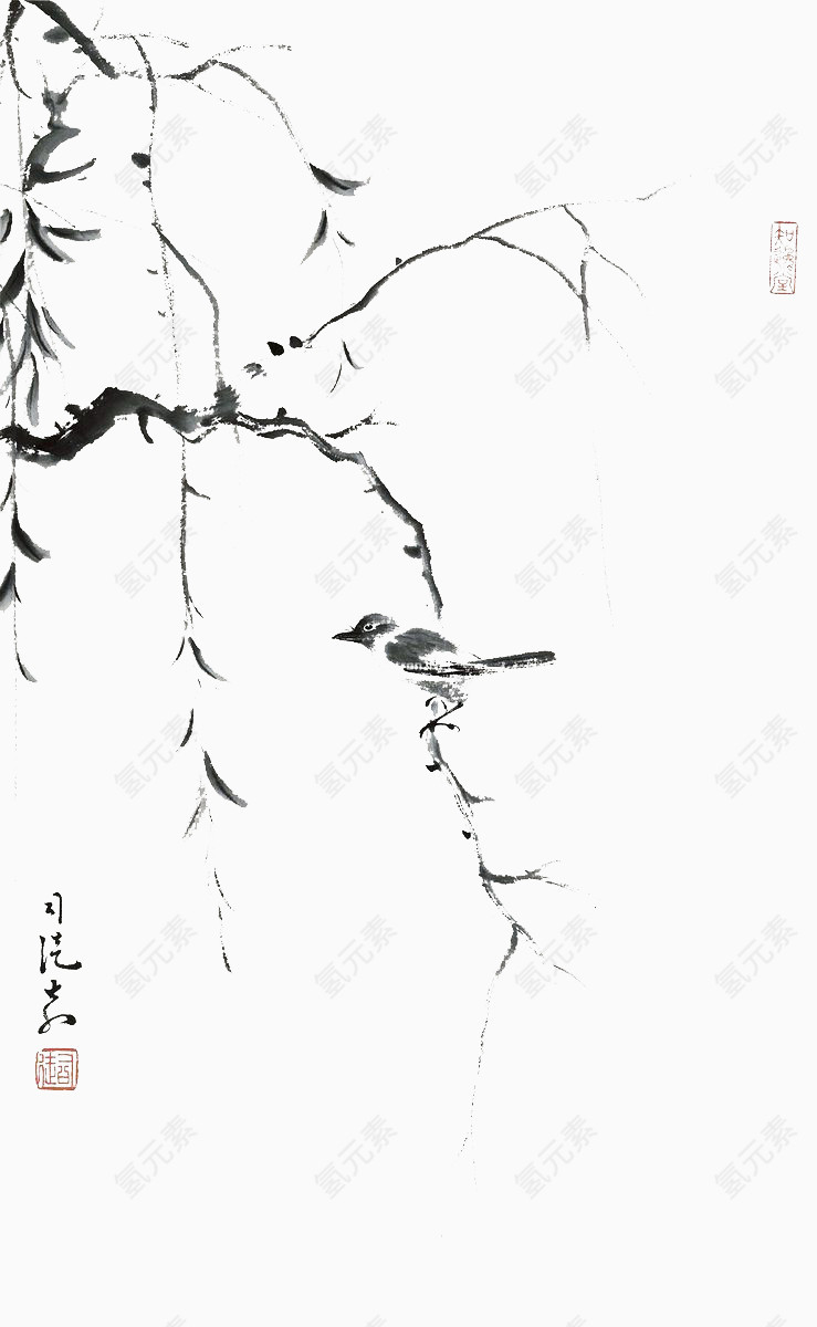 装饰柳树水墨画