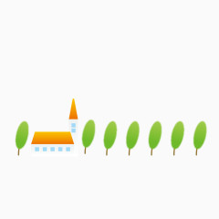 卡通一排小树和房子