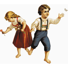 油画小孩子风景图片