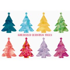 卡通矢量炫彩松树英文字