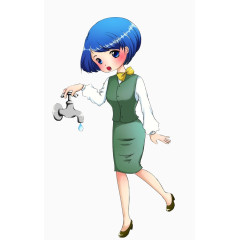 卡通美女节约用水
