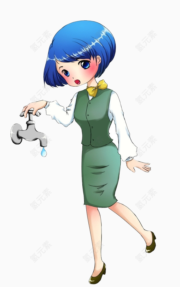 卡通美女节约用水
