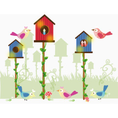 矢量小鸟与鸟窝