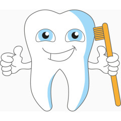 矢量手绘卡通牙齿拿着牙刷