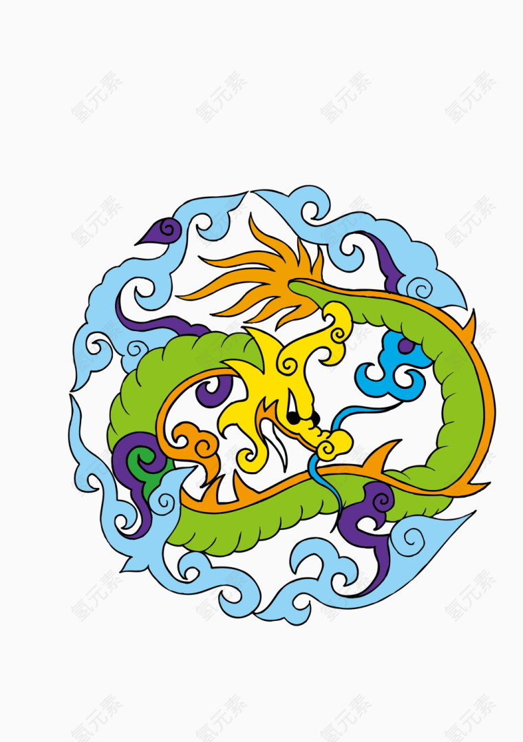 传统龙纹圆形刺绣图案