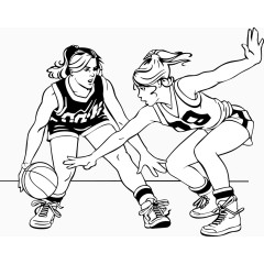 两女孩打篮球漫画矢量图