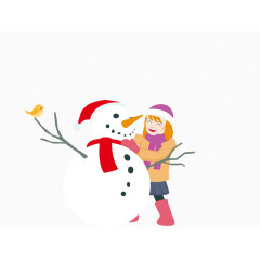 卡通女孩堆雪人
