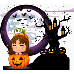 可爱女孩万圣节创意广告矢量素材