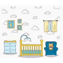 蓝色手绘婴儿房