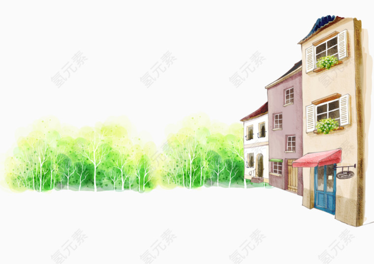 花园水彩房屋