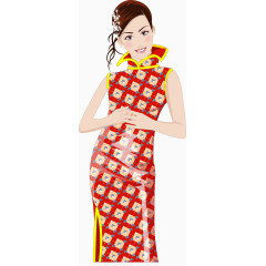 矢量手绘旗袍美女