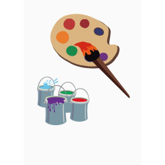 卡通调色板与颜料桶矢量素材