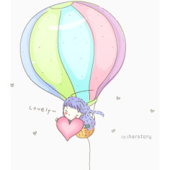 热气球上抱着桃心的女孩