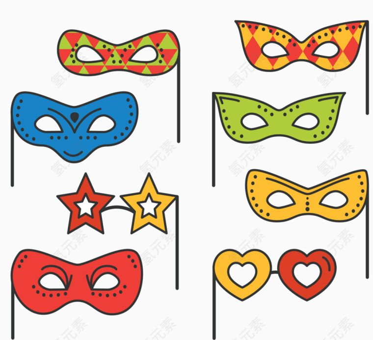 彩色扁平化舞会面具