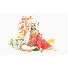 手绘古装红衣女子